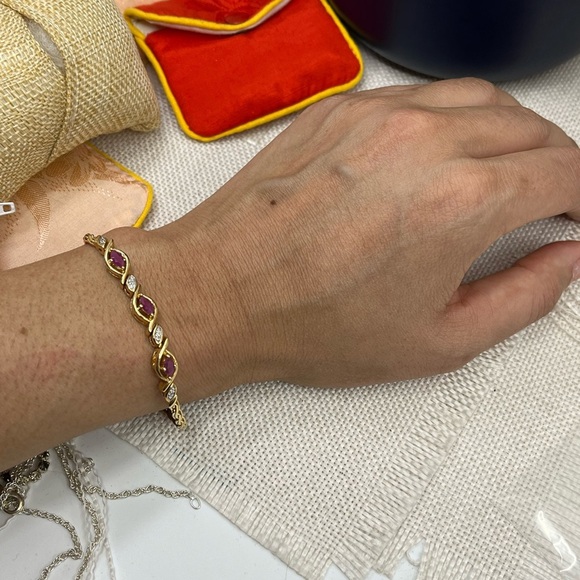 ✨ Vintage 925 Sterling Silver Gold Vermeil Ruby & CZ Tennis Bracelet - 7.25” - Picture 14 of 17